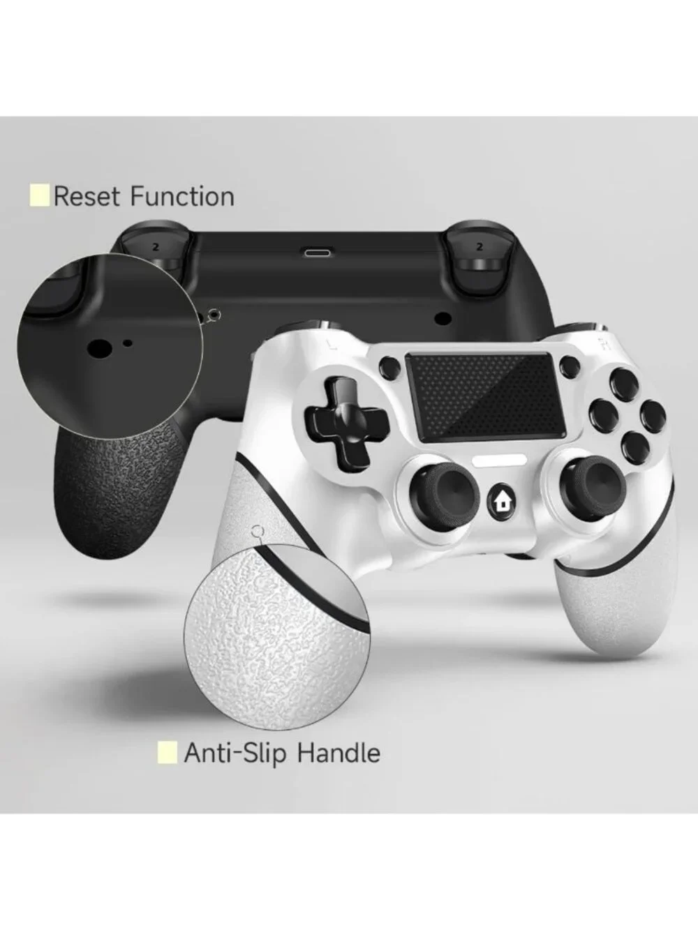 Wireless PS4 Controller 2 Pack with Non-Slip Grip & USB-C Cable - Black/White